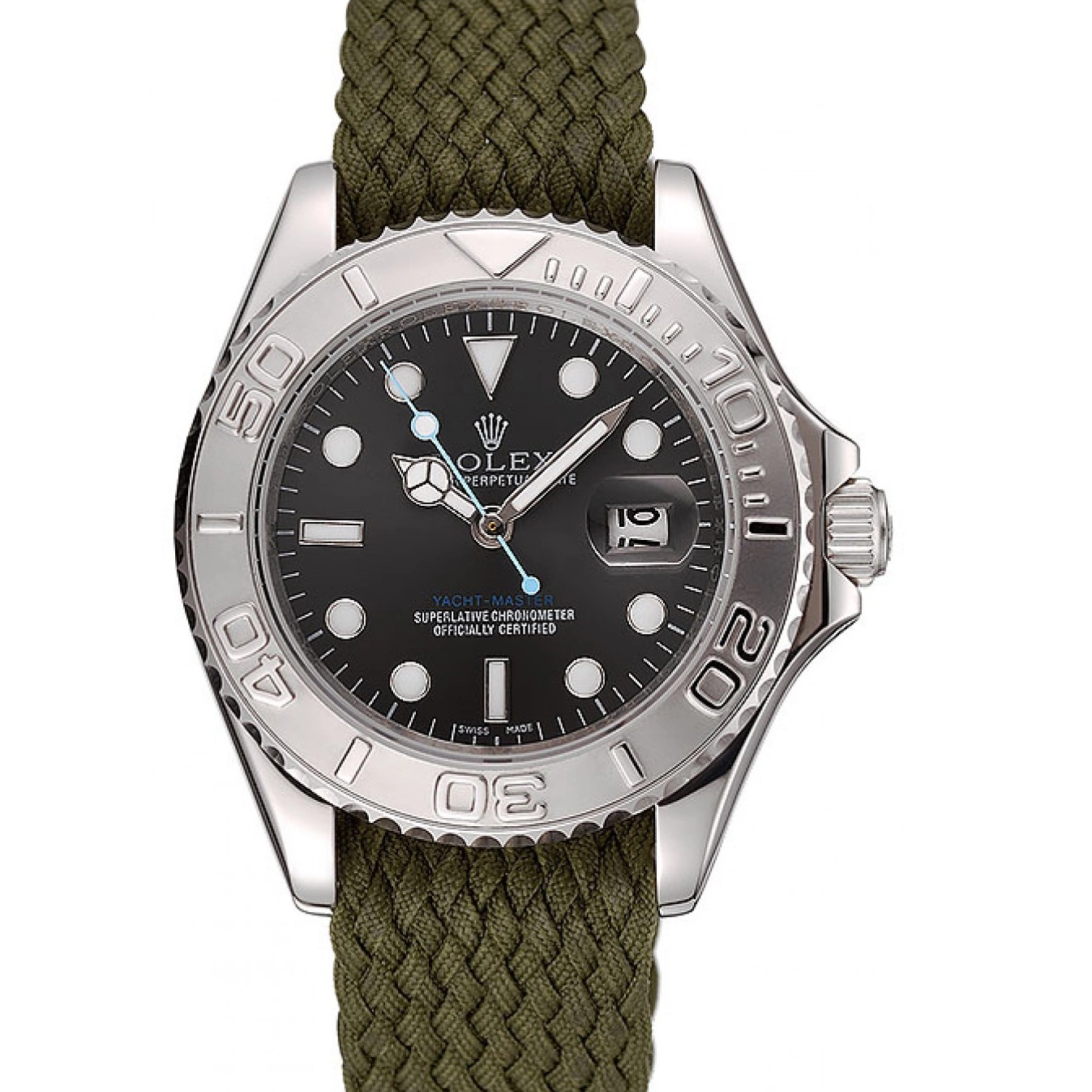 Aaa fake watches Green Master Rolex Bracelet 1453869 Fabric Yacht Dial Green 0712